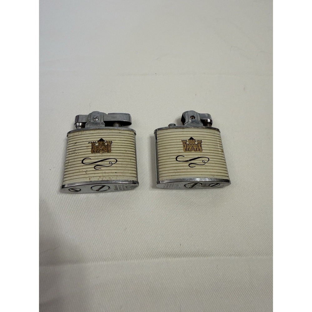 2 Vintage Kent Castle Logo Continental Cigarette Lighters - 1 For Parts.